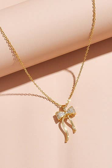Sweet Bow Rhinestone Necklace