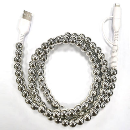 Silver Beaded Cord Charging Cable 2 in 1 Charger - Southern Sassy Boutique