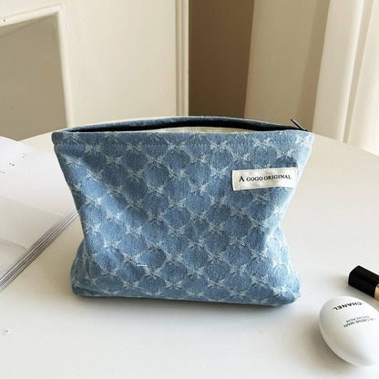 Denim Makeup Bag Large Pillow Handbag Travel Pouch