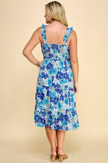 Curvy Floral Smoked Midi Dress