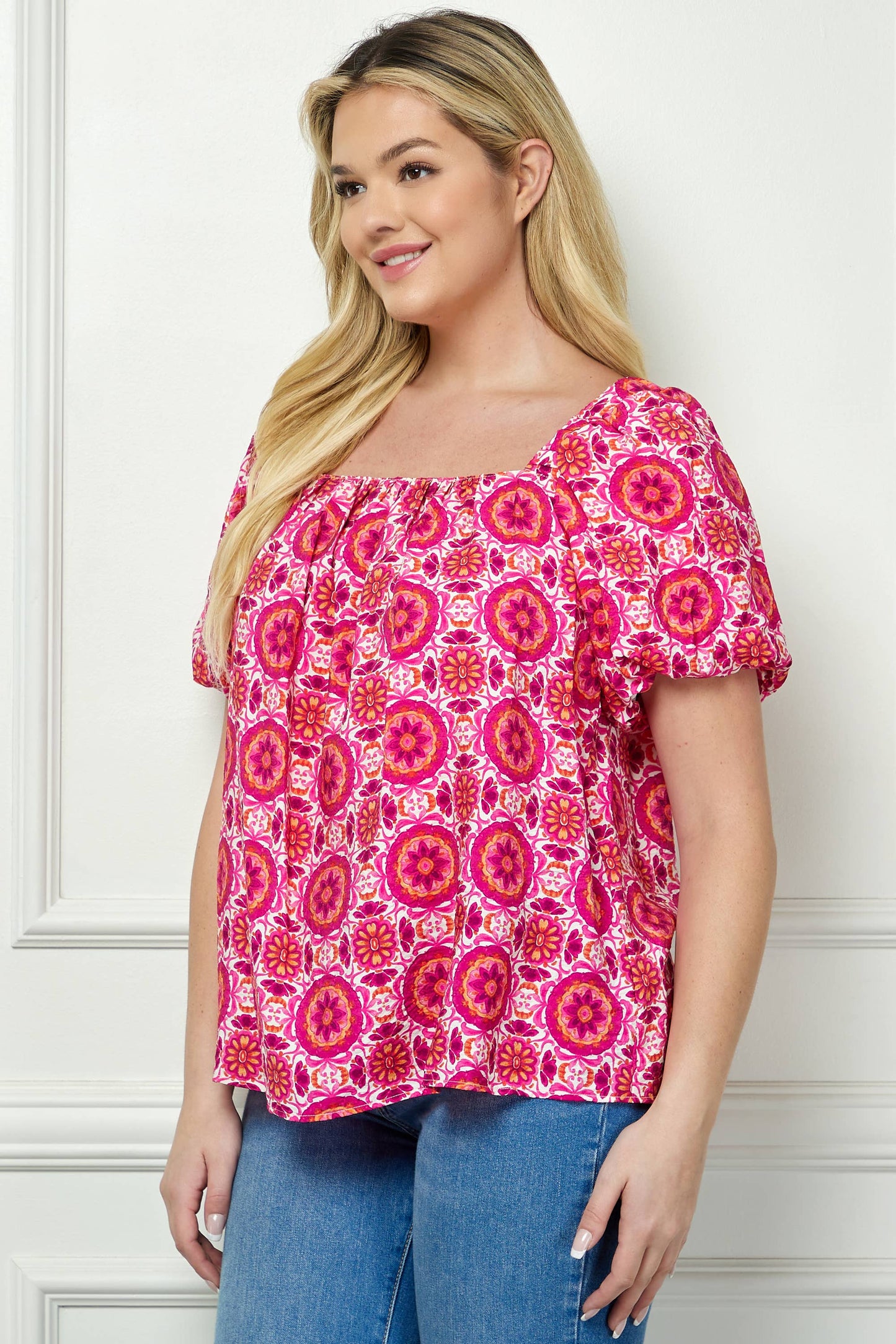 Curvy Bubble Sleeve Trapeze Blouse