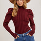 MOCK NECK PUFF SLEEVED KNIT TOP