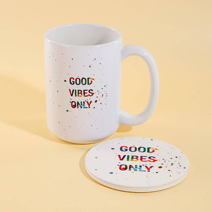 Good Vibes Only 15 Oz Mug With Matching Coaster Gift Set