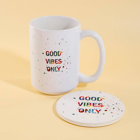 Good Vibes Only 15 Oz Mug With Matching Coaster Gift Set