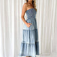 Off-Shoulder Hem Slit Jean Dress