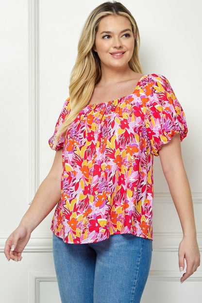 Curvy Short Sleeve Trapeze Blouse   