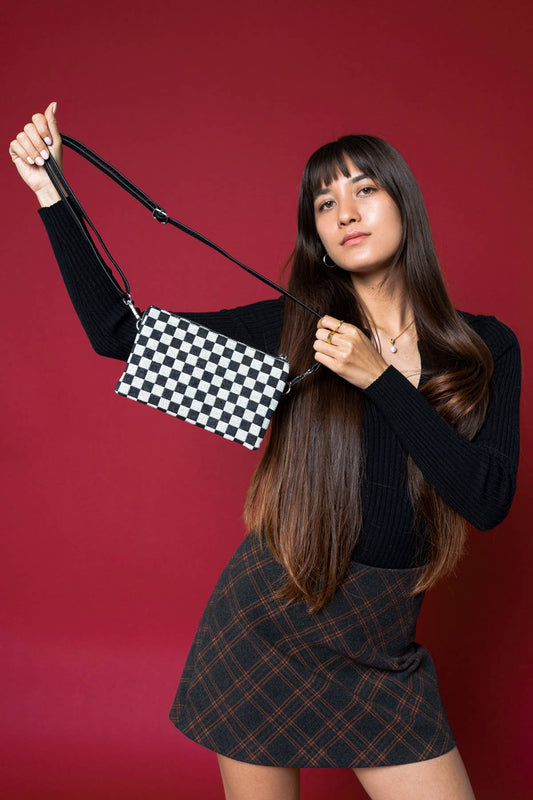 Checkered Crossbody with Wristlet