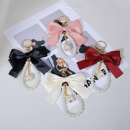 Perfume Bottle Bow Pearl Bag Charm Keychain - Southern Sassy Boutique