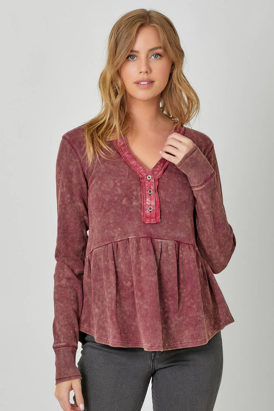 Washed Thermal Peplum Top