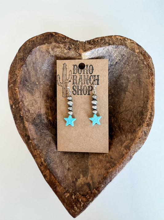 Navajo Style Pearl with Star Stone Earrings