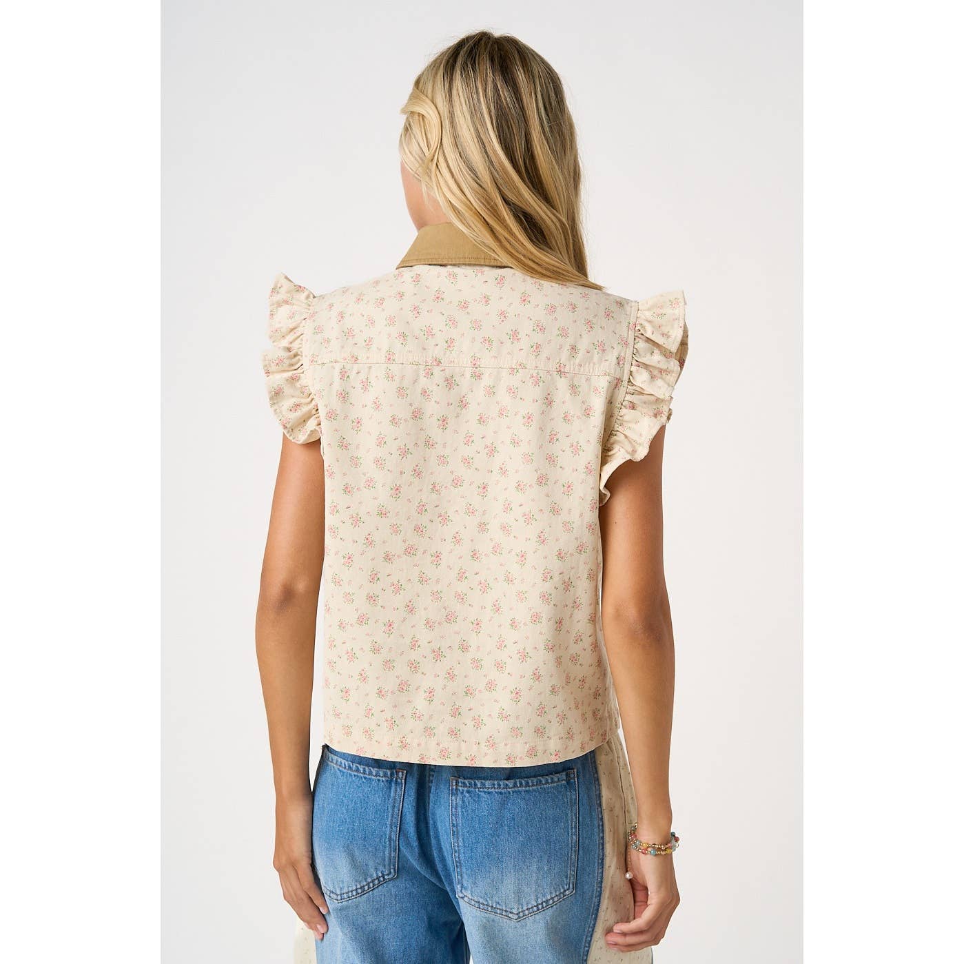 Floral Print with Ruffle sleeves Vest