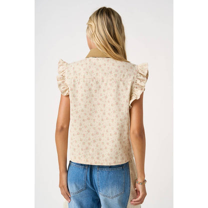 Floral Print with Ruffle sleeves Vest