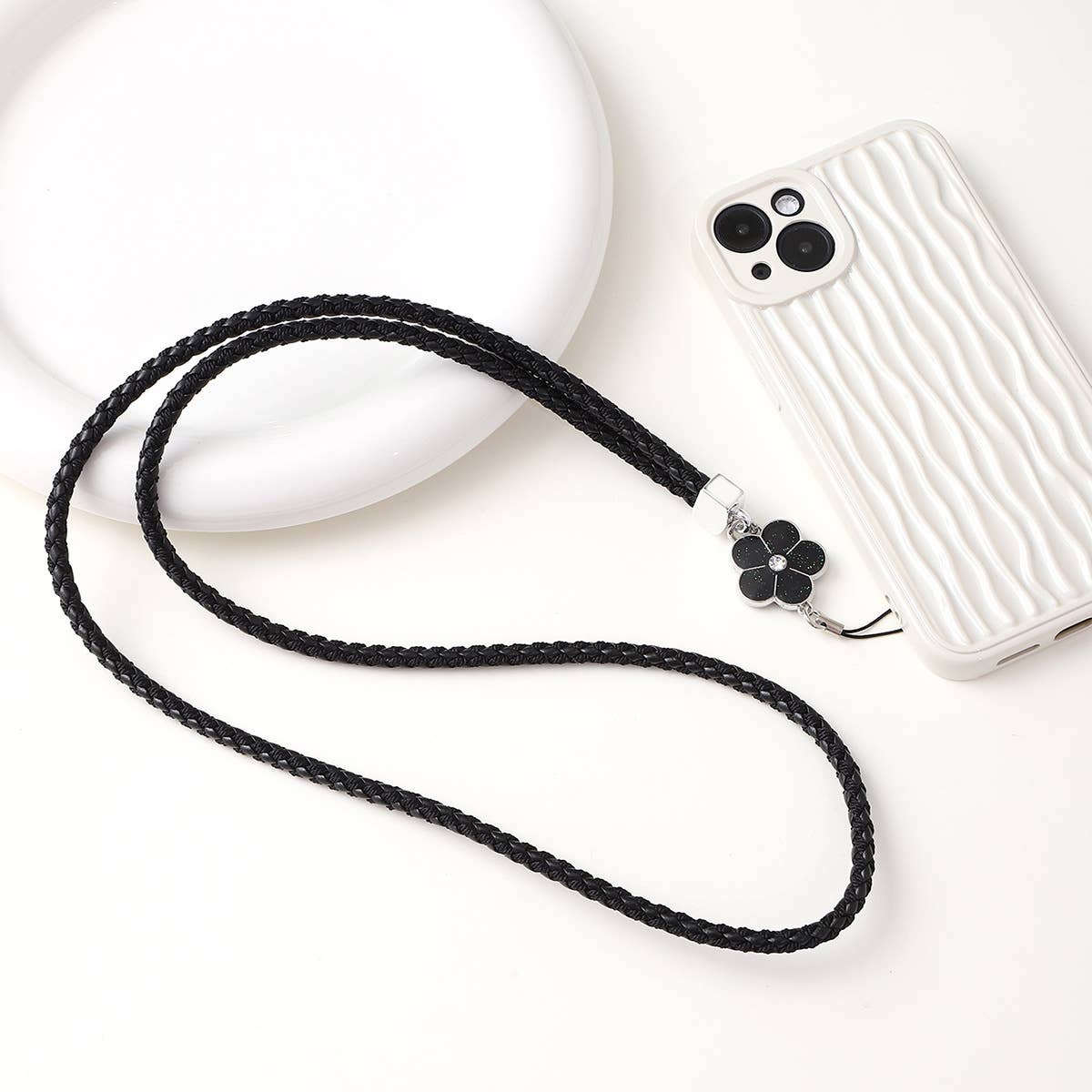 Creative Woven Leather Plum Phone Case Lanyard