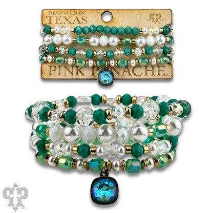 Pearl, glass and gold bead bracelet with Austrian crystal - Southern Sassy Boutique