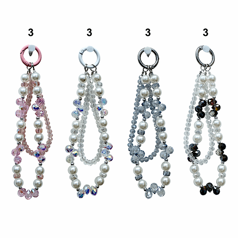 Crystal & Pearl Phone Charm Strap Keychain