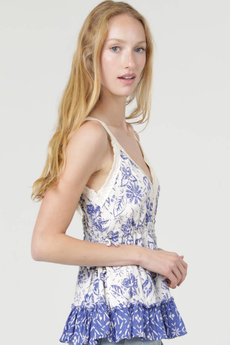 Lace Trim Side Tie Boho Top