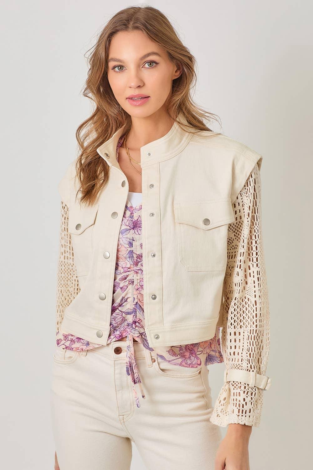 Crochet Sleeve Utility Jacket - Southern Sassy Boutique
