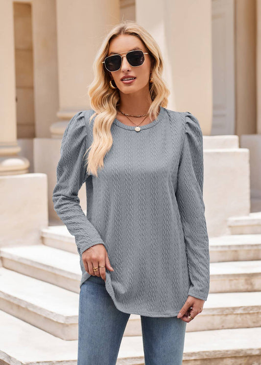 Cable Knit Puff Shoulder Top