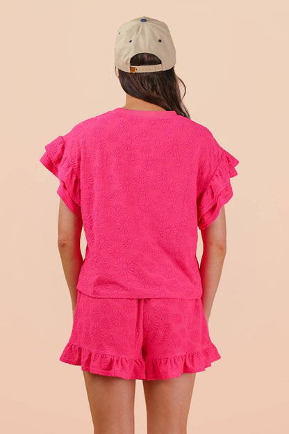 Curvy Floral Textured Knit Top & Shorts Set