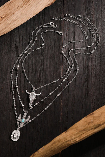 Western Steer Cactus Pendant Adjustable Necklac Set - Southern Sassy Boutique