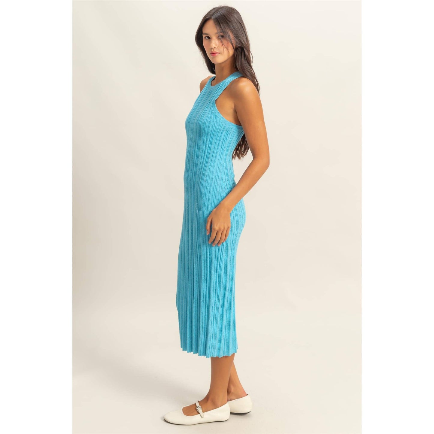 Round Neck Bodycon Ribbed Knit Dress