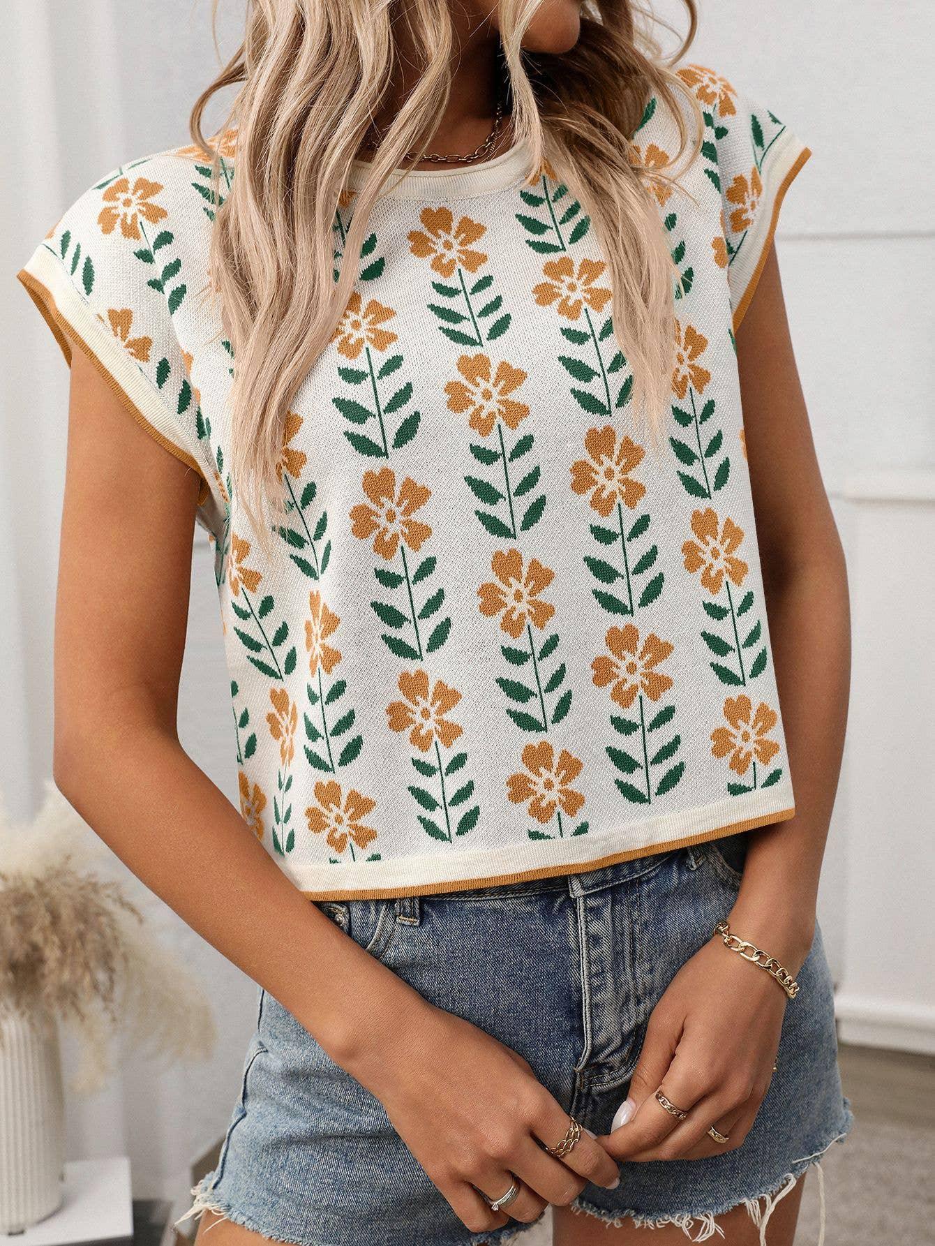 Floral Knit Sweater Vest Top - Southern Sassy Boutique
