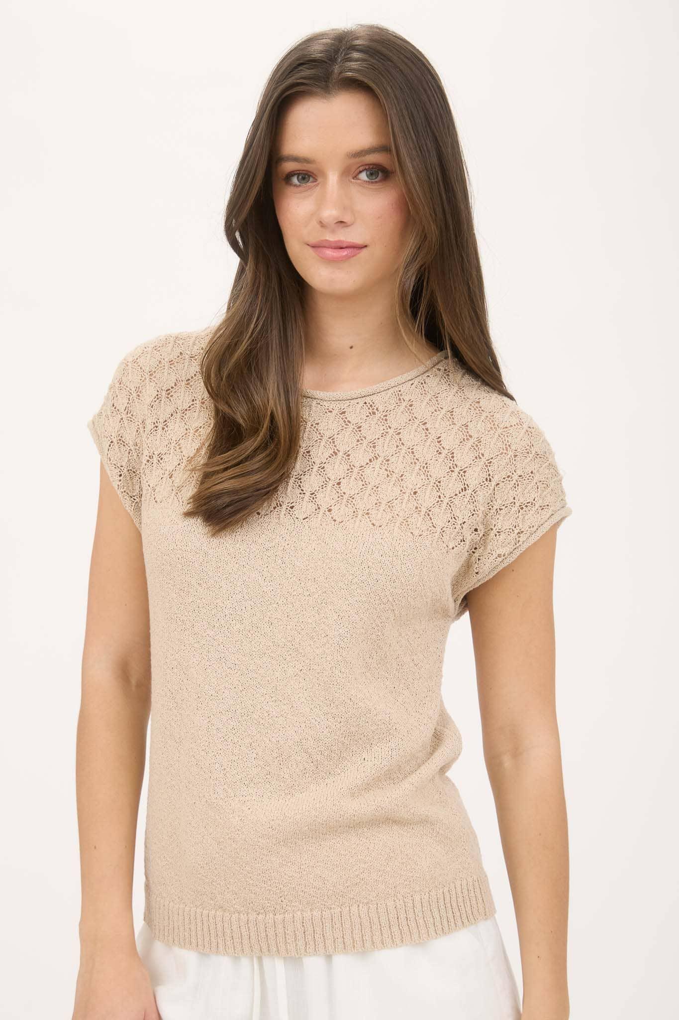 EYELET YOKE SWEATER KNIT TOP - Southern Sassy Boutique