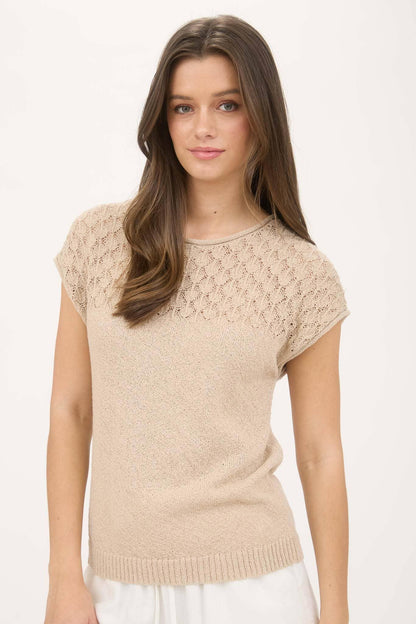 EYELET YOKE SWEATER KNIT TOP - Southern Sassy Boutique
