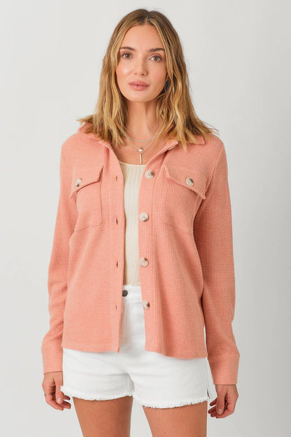 Waffle Button Down Thermal Shacket - Southern Sassy Boutique