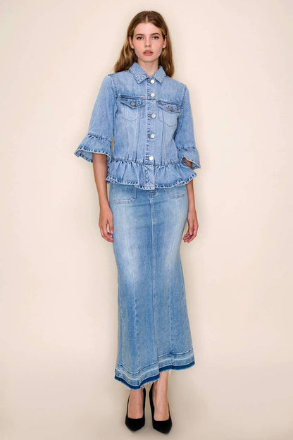 RUFFLE SLEEVE CROP JACKET - Southern Sassy Boutique