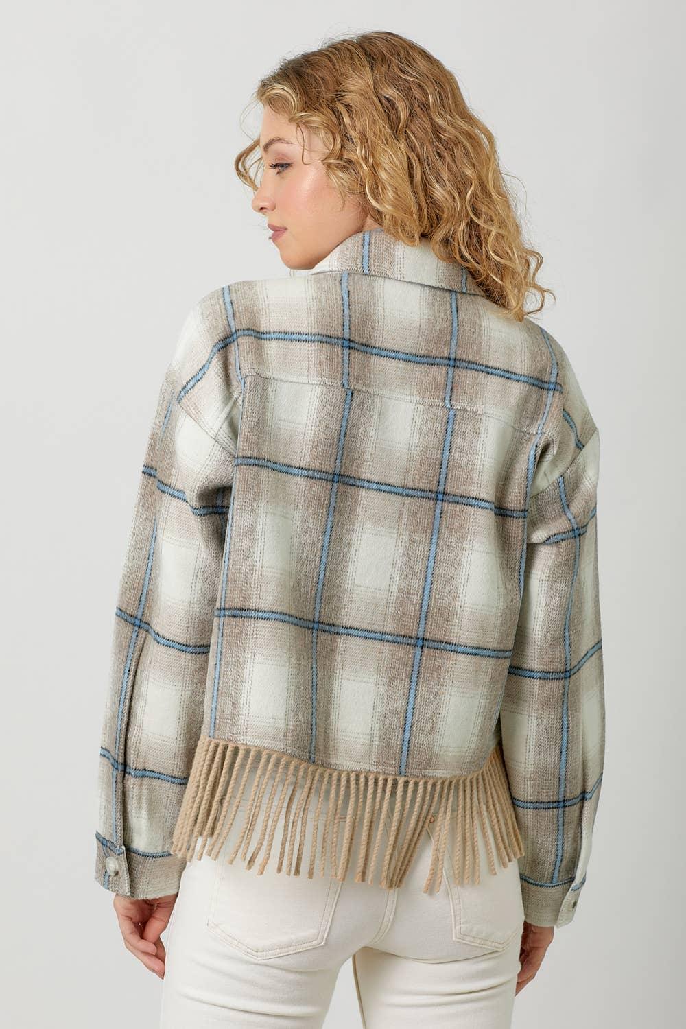 Fringe Plaid Jacket - Southern Sassy Boutique