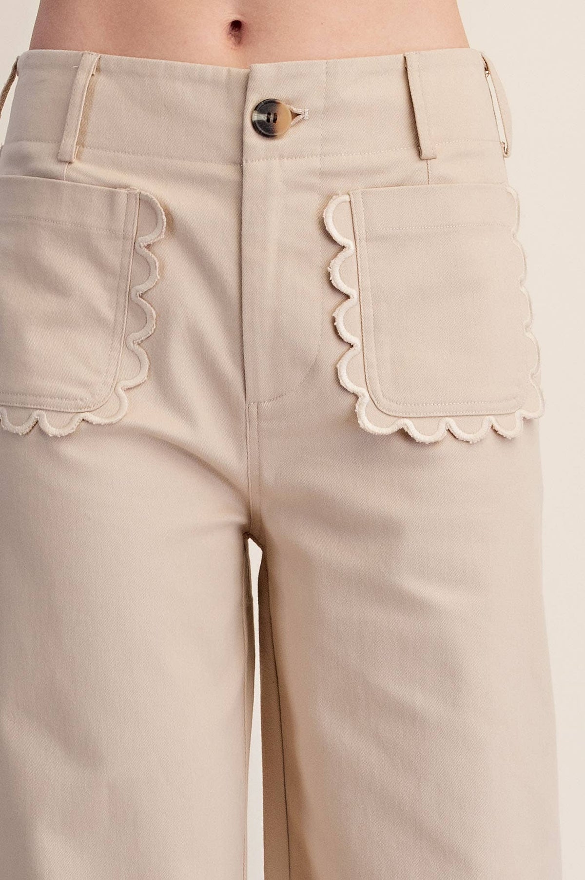 Colette Cropped Scallop Pocket Detail Wide-Leg Pants