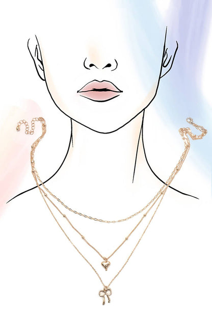 Multi-Layer Boa & Heart Charm Necklace