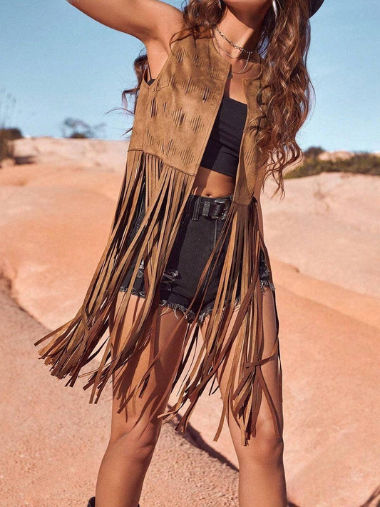 Western Boho Cowgirl Tassel Midi Vest Jacket - Southern Sassy Boutique