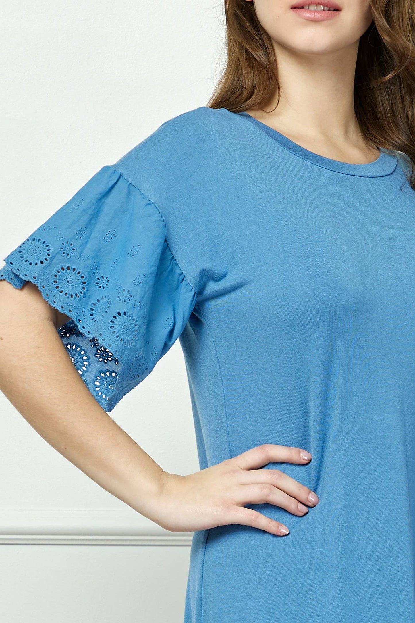 Eyelet Ruffle Sleeve Mini Dress