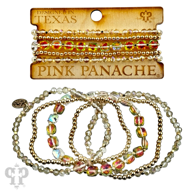 Square and round faceted bead bracelet stack