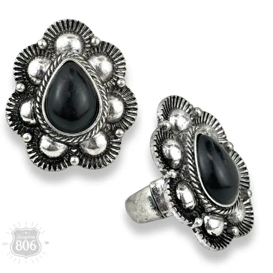 Scalloped Stone Teardrop Stretch Ring