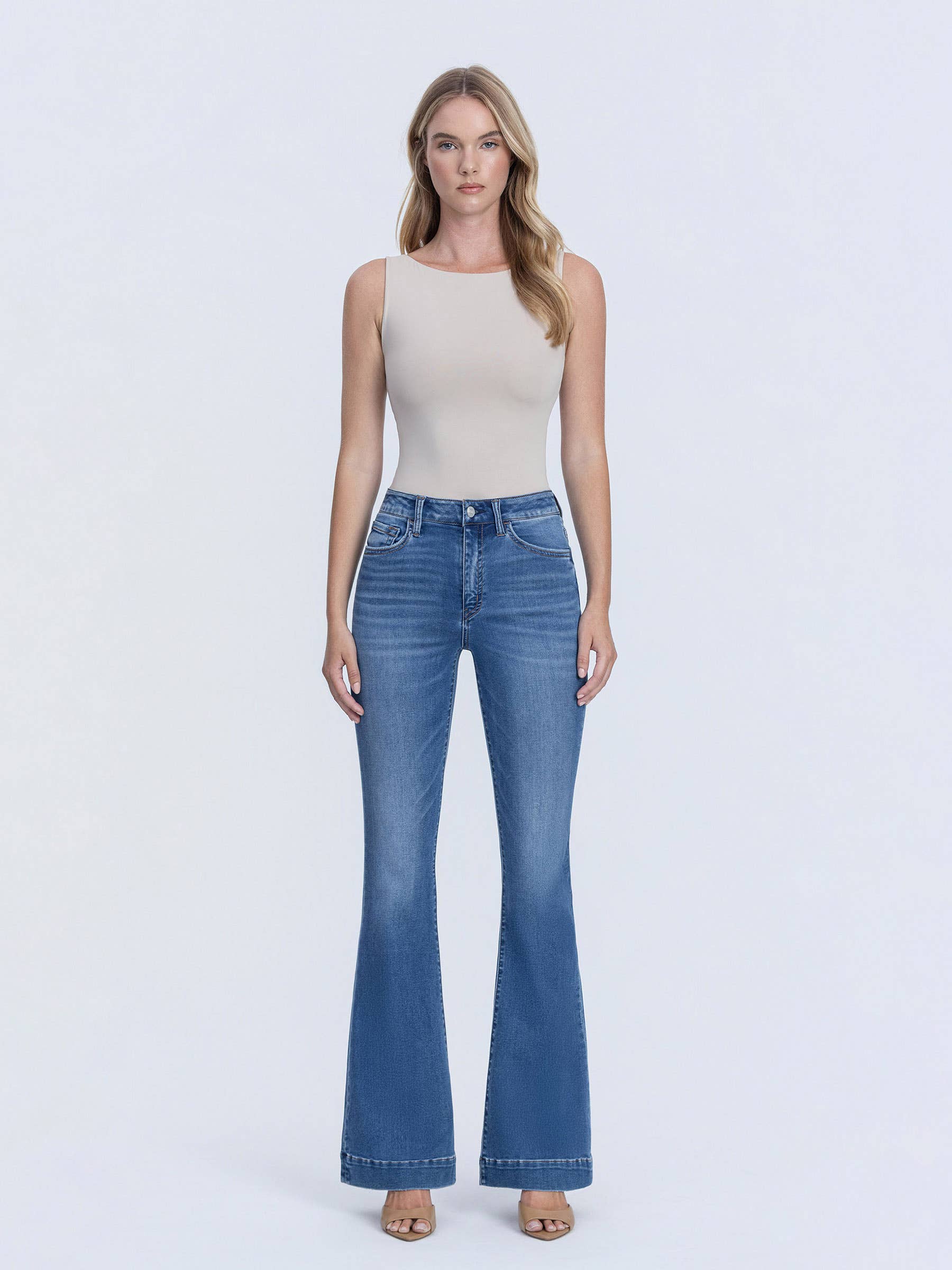 SUPER HIGH RISE TROUSER HEM FLARE JEANS LV1955 - Southern Sassy Boutique