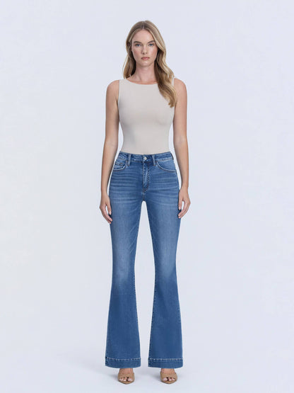 SUPER HIGH RISE TROUSER HEM FLARE JEANS LV1955 - Southern Sassy Boutique