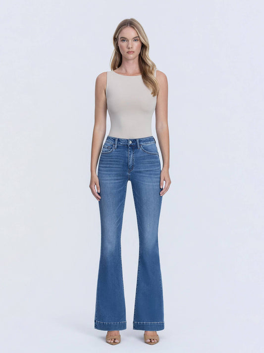 SUPER HIGH RISE TROUSER HEM FLARE JEANS LV1955 - Southern Sassy Boutique