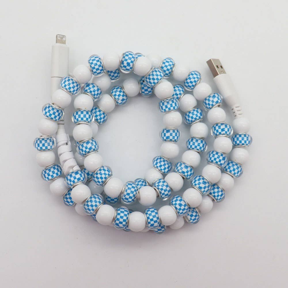 Pink heart & Floral & checker Beaded 2 in 1 Charging Cable