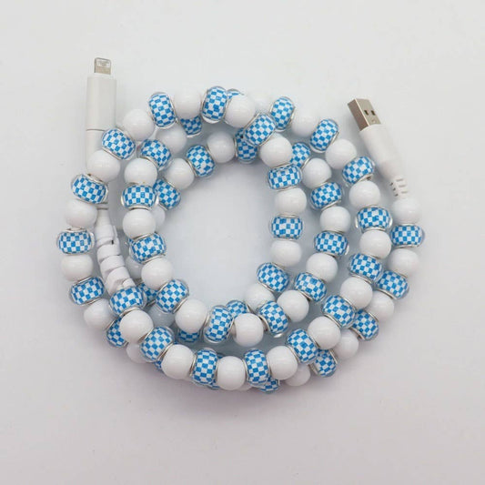 Pink heart & Floral & checker Beaded 2 in 1 Charging Cable