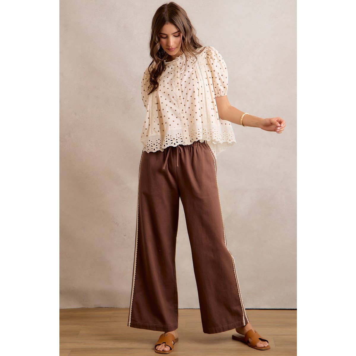Polka Dot Cotton Lace Trim Blouse