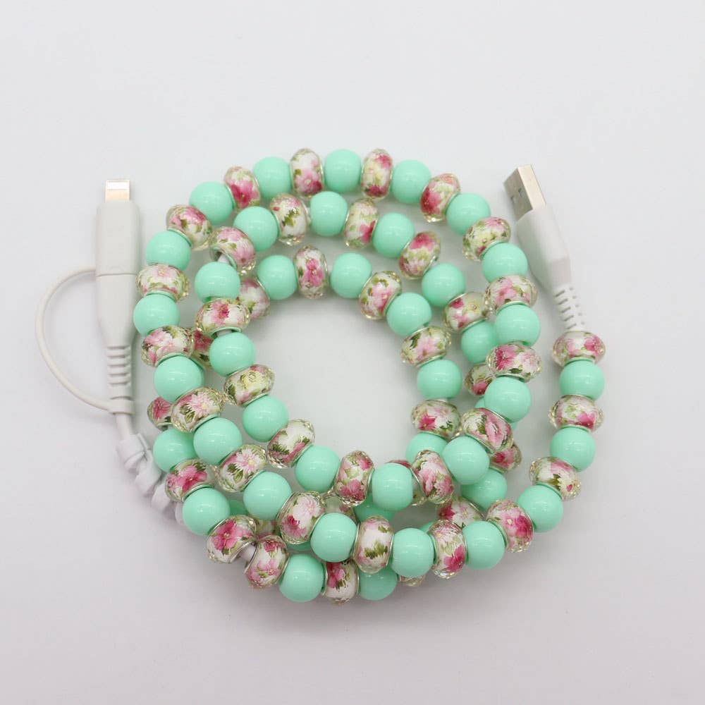 Pink heart & Floral & checker Beaded 2 in 1 Charging Cable