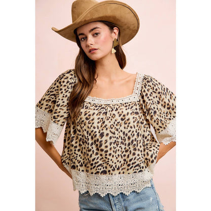Leopard & Lace Square Neck Blouse