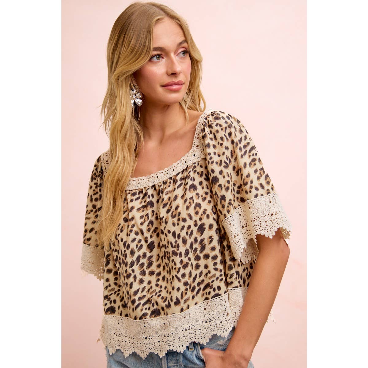 Leopard & Lace Square Neck Blouse