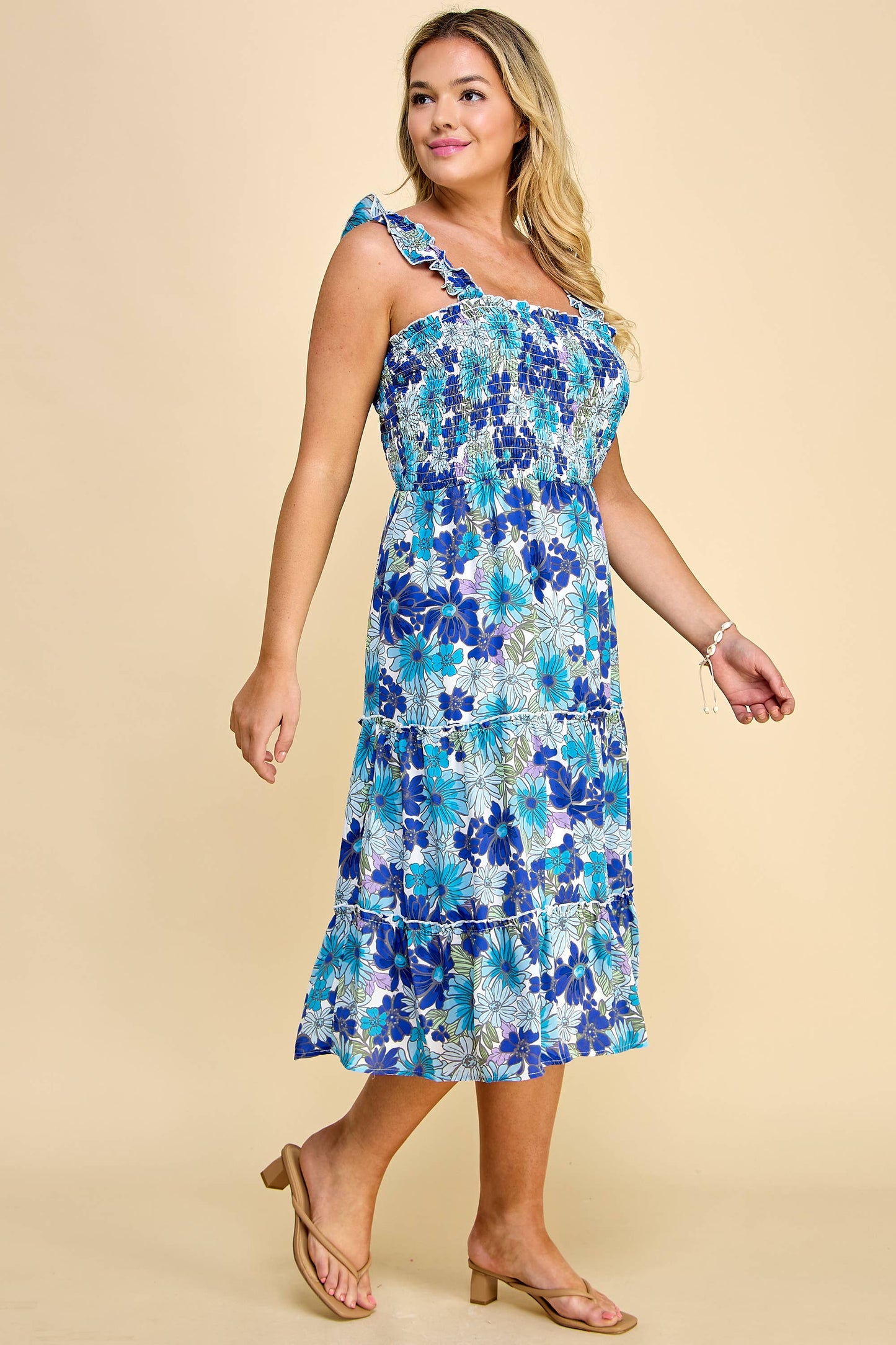 Curvy Floral Smoked Midi Dress