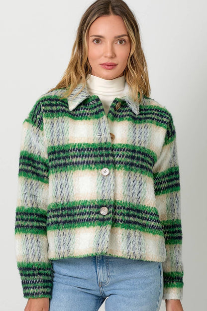 Plaid Printed Jacket - Southern Sassy Boutique