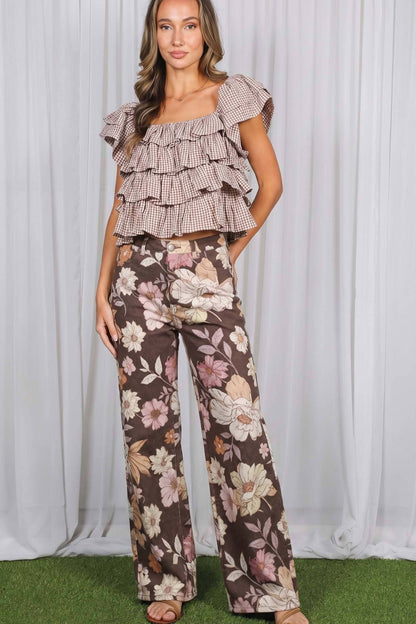 Floral Print Straight Leg Jean Pants