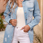 Light Wash Distressed Frayed Long Denim Jacket